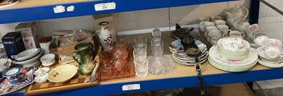 Lot 237 - Large collection of decorative china, glass and sundries to include a Royal Doulton Carmel tea and dinner service, Davenport collectors plates, glass ships decanter and glasses,...