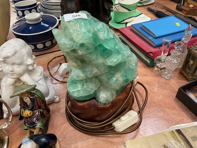 Lot 520 - Chinese green hardstone lamp in the form of a Dog of Foo