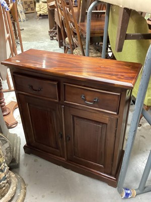 Lot 1299 - Small mahogany cabinet with two drawers and cupboards below, 75cm wide, 28cm deep, 76cm high