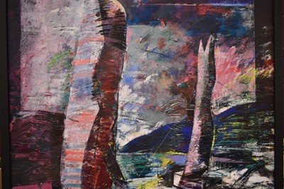Lot 1570 - Hugh Davies (b.1945) acrylic on canvas - Where Mariners Remain, 4.5ft x 3.4ft.