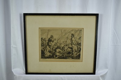 Lot 1155 - Edmund J Sullivan (1869-1933) original pen and ink drawing together with the etching based upon the drawing, both signed, 'Discourse', 18cm x 23.5cm