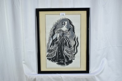 Lot 154 - Muriel Pemberton (1909-1993) mixed media - Woman in a Ballgown, signed, 40cm x 25cm, in glazed frame