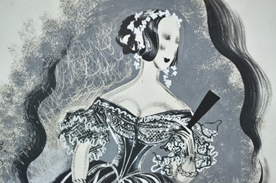 Lot 154 - Muriel Pemberton (1909-1993) mixed media - Woman in a Ballgown, signed, 40cm x 25cm, in glazed frame