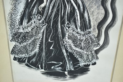 Lot 154 - Muriel Pemberton (1909-1993) mixed media - Woman in a Ballgown, signed, 40cm x 25cm, in glazed frame