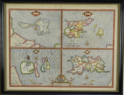 Lot 208 - John Speed 17th Century map 'The British Islands', text verso, 38cm x 51cm, in Hogarth frame