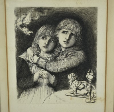 Lot 78 - Hubert Herkomer (1849-1914) scarce pencil signed etching 'Babes in the Woods', proof before letters, 26cm x 22cm, framed