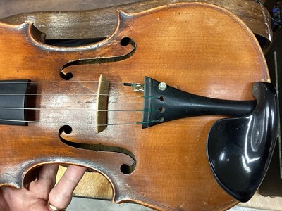 Lot 2231 - Vintage violin with two bows and wooden case
