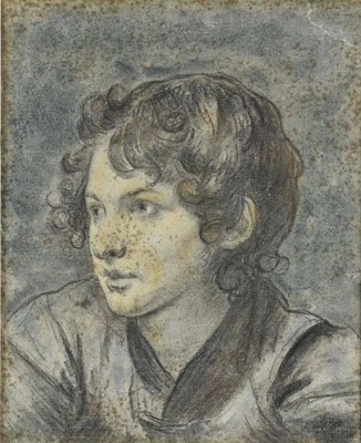 Lot 1156 - Continental School, 19th century chalks on laid paper - Portrait of a Boy, 18cm x 14.5cm, framed without glass