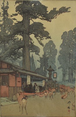 Lot 1157 - Yoshida Hiroshi (1876-1950) woodblock signed and titled in pencil - Way to the Kasuga Shrine, self-published 1938 with Jizuri seal