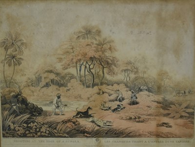 Lot 163 - Thomas Williamson (1758-1817) and Samuel Howitt (1765-1822) Peacock Shooting at the Edge of the Jungle, pub. 1819, 33cm x 44cm in glazed frame