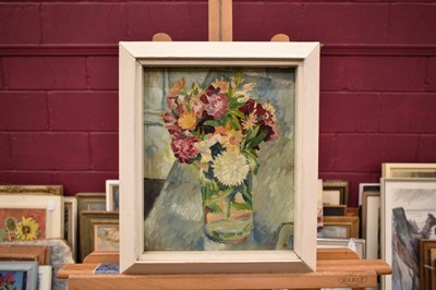 Lot 1578 - *Peggy Somerville (1918-1975) oil on board, still life with flowers, 11.5in x 9.5in.