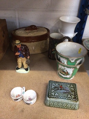 Lot 45 - Small group of ceramics, including a continental double-salt, a Coalport figure, a game pie dish, etc