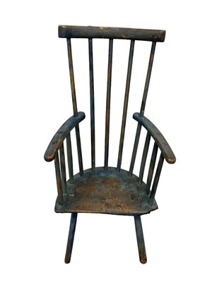 Lot 1601 - Early 19th century child's comb back Windsor chair with original blue paint