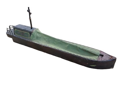 Lot 1602 - 1920s scratch built wood and metal toy barge, approximately 3ft long