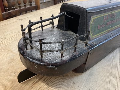 Lot 1602 - 1920s scratch built wood and metal toy barge, approximately 3ft long