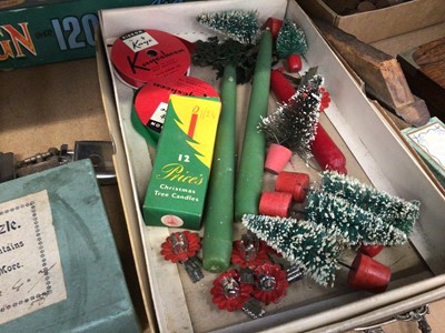 Lot 47 - Sundry items, including vintage Christmas decorations, Victorian set of drawing instruments, games and accessories, etc