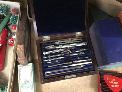 Lot 47 - Sundry items, including vintage Christmas decorations, Victorian set of drawing instruments, games and accessories, etc