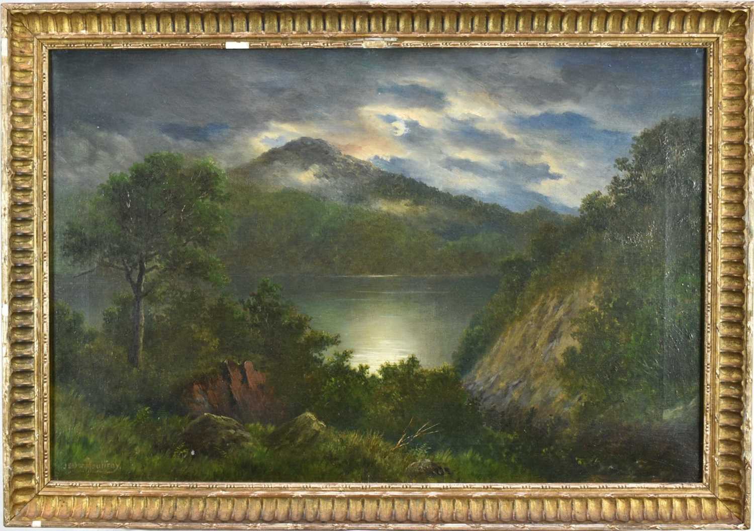 Lot 1016 - John Elder Moultray (1865-1922) oil on canvas - Moonlit Scottish Loch, signed, 51cm x 77cm, in gilt frame