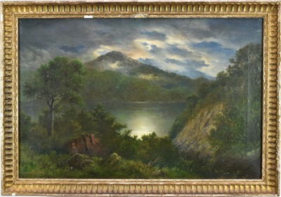 Lot 1016 - John Elder Moultray (1865-1922) oil on canvas - Moonlit Scottish Loch, signed, 51cm x 77cm, in gilt frame