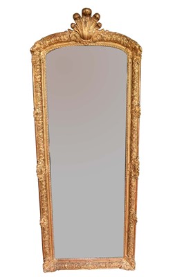 Lot 1363 - Rare Louis XIV giltwood and gesso pier mirror with original glass in two parts, early 18th century