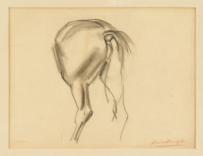 Lot 1182 - *Dame Laura Knight (1877-1970) charcoal study - Hindquarters of a horse, signed in coloured pencil, 23cm x 30cm, with mount, unframed