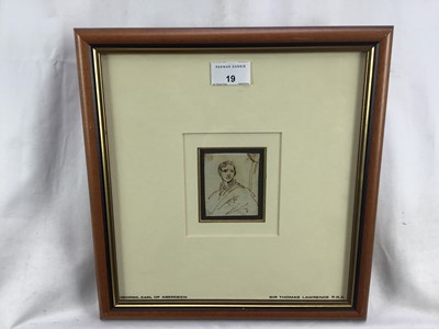 Lot 19 - Sir Thomas Lawrence, pen sketch portrait - George 4th Earl of Aberdeen, 7cm x 5.5cm, in glazed frame