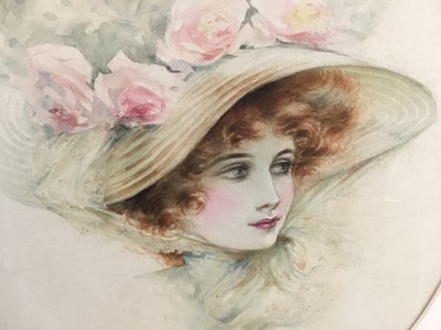 Lot 230 - Henry George Fanner, 19th Century oval watercolour portrait of a lady in a hat, signed, 30cm x 26cm, in gilt frame