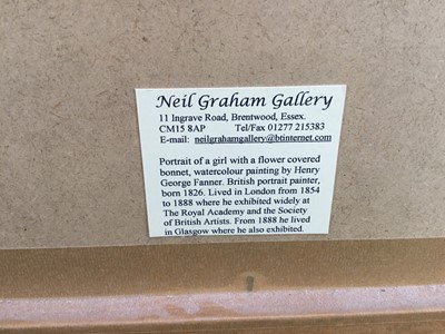 Lot 230 - Henry George Fanner, 19th Century oval watercolour portrait of a lady in a hat, signed, 30cm x 26cm, in gilt frame