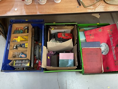 Lot 455 - Three boxes of mixed items to include car radios and motor factors items, ephemera and sundries.