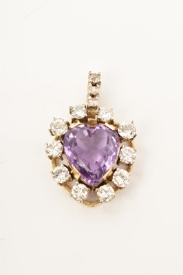 Lot 427 - Diamond and amethyst heart shape pendant