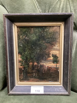 Lot 110 - 19th Century Continental School, figures and town at late evening, oil on board
