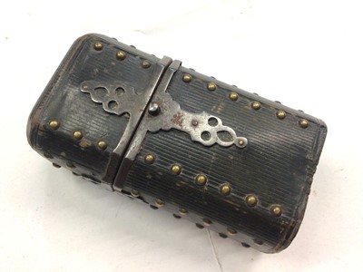 Lot 365 - Georgian leather studded etui case/ perfume bottle case, 11cm high