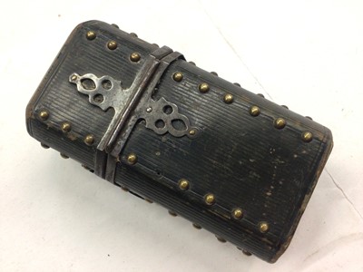 Lot 365 - Georgian leather studded etui case/ perfume bottle case, 11cm high