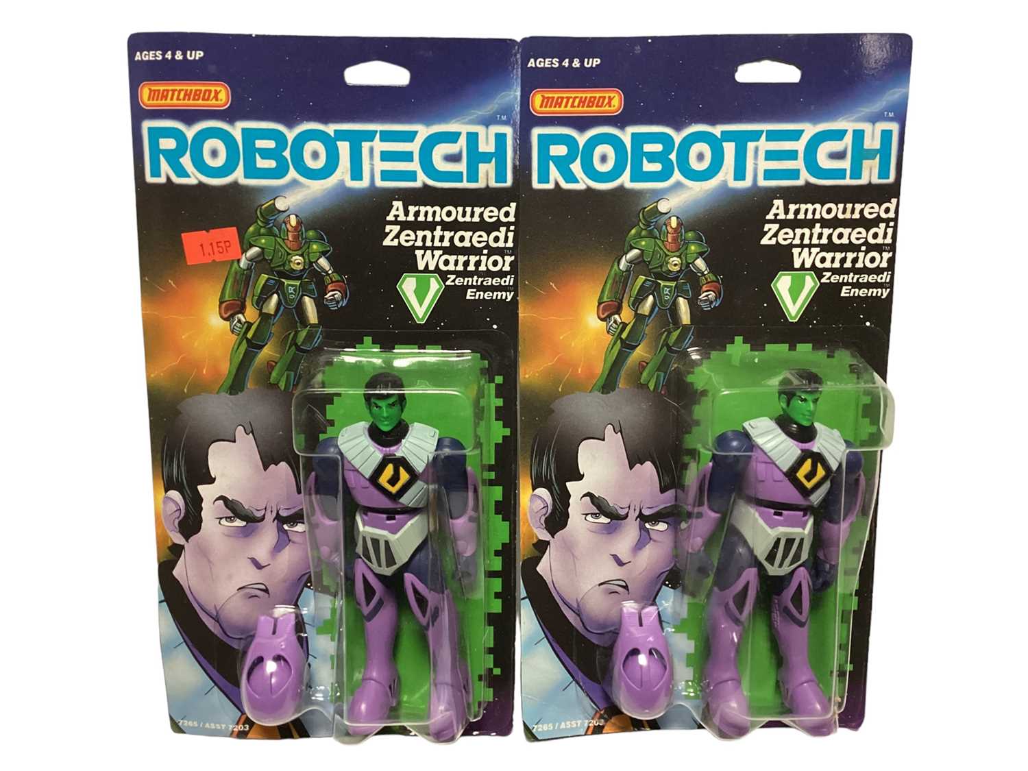 Lot 212 - Matchbox (c1985) Robotech Zentraedi Enemy 5 1/2" action figures including Miriya No.7266, Exedore No.7262, Khryron No.7263, Breetai No.7261 & Armoured Zentraedi Warrior (x2), all on punched card wi...