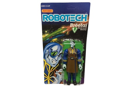 Lot 212 - Matchbox (c1985) Robotech Zentraedi Enemy 5 1/2" action figures including Miriya No.7266, Exedore No.7262, Khryron No.7263, Breetai No.7261 & Armoured Zentraedi Warrior (x2), all on punched card wi...