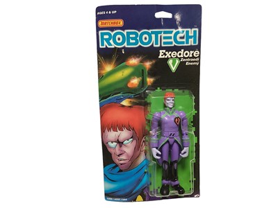 Lot 212 - Matchbox (c1985) Robotech Zentraedi Enemy 5 1/2" action figures including Miriya No.7266, Exedore No.7262, Khryron No.7263, Breetai No.7261 & Armoured Zentraedi Warrior (x2), all on punched card wi...