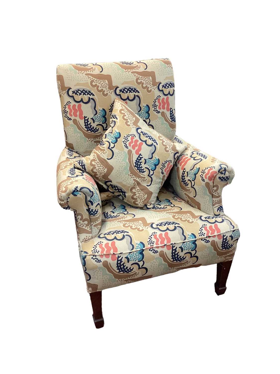 Lot 1609 - Early 20th century armchair upholstered in Duncan Grant’s ‘Cloud’ design fabric