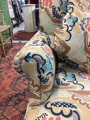 Lot 1609 - Early 20th century armchair upholstered in Duncan Grant’s ‘Cloud’ design fabric