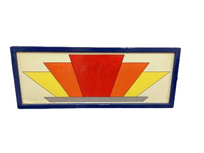 Lot 1616 - Fairground art panel with geometric design in strong primary colours or red, orange and yellow.