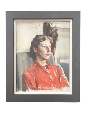 Lot 1620 - English School, mid 20th century, oil on canvas, portrait of a lady half length