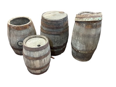 Lot 1641 - Four various early 20th century coopered and iron bound barrels