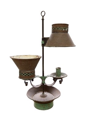 Lot 1652 - 19th century green painted metal two candle adjustable candle lamp