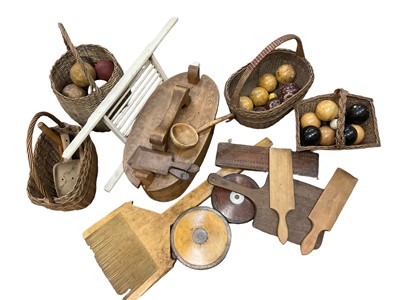 Lot 1657 - Collection of treen carpet bowls and other treen