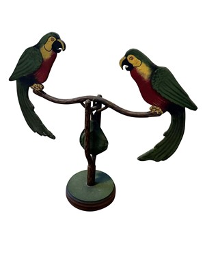 Lot 1660 - 19th century painted pair of rocking parrots on a perch