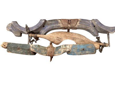Lot 1661 - Blue painted 19th century double yoke with finials and a socket for a plume, and another