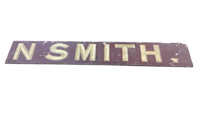 Lot 1664 - Wooden shop sign painted with hand gilt lettering spelling the name N Smith