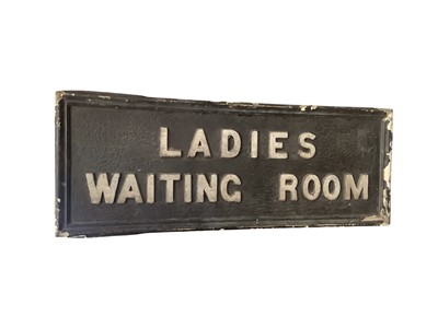 Lot 1665 - Ladies waiting room sign, c.1910 original and worn black paint with raised white lettering