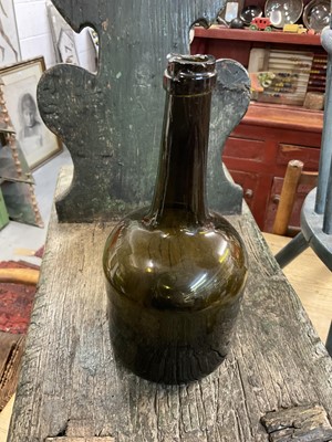 Lot 1670 - Two 18th century Dutch freeblown onion wine bottles, and others (9)