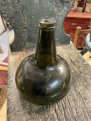 Lot 1670 - Two 18th century Dutch freeblown onion wine bottles, and others (9)