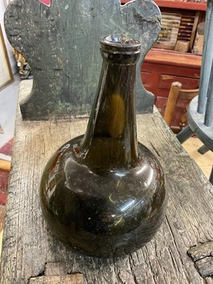 Lot 1670 - Two 18th century Dutch freeblown onion wine bottles, and others (9)